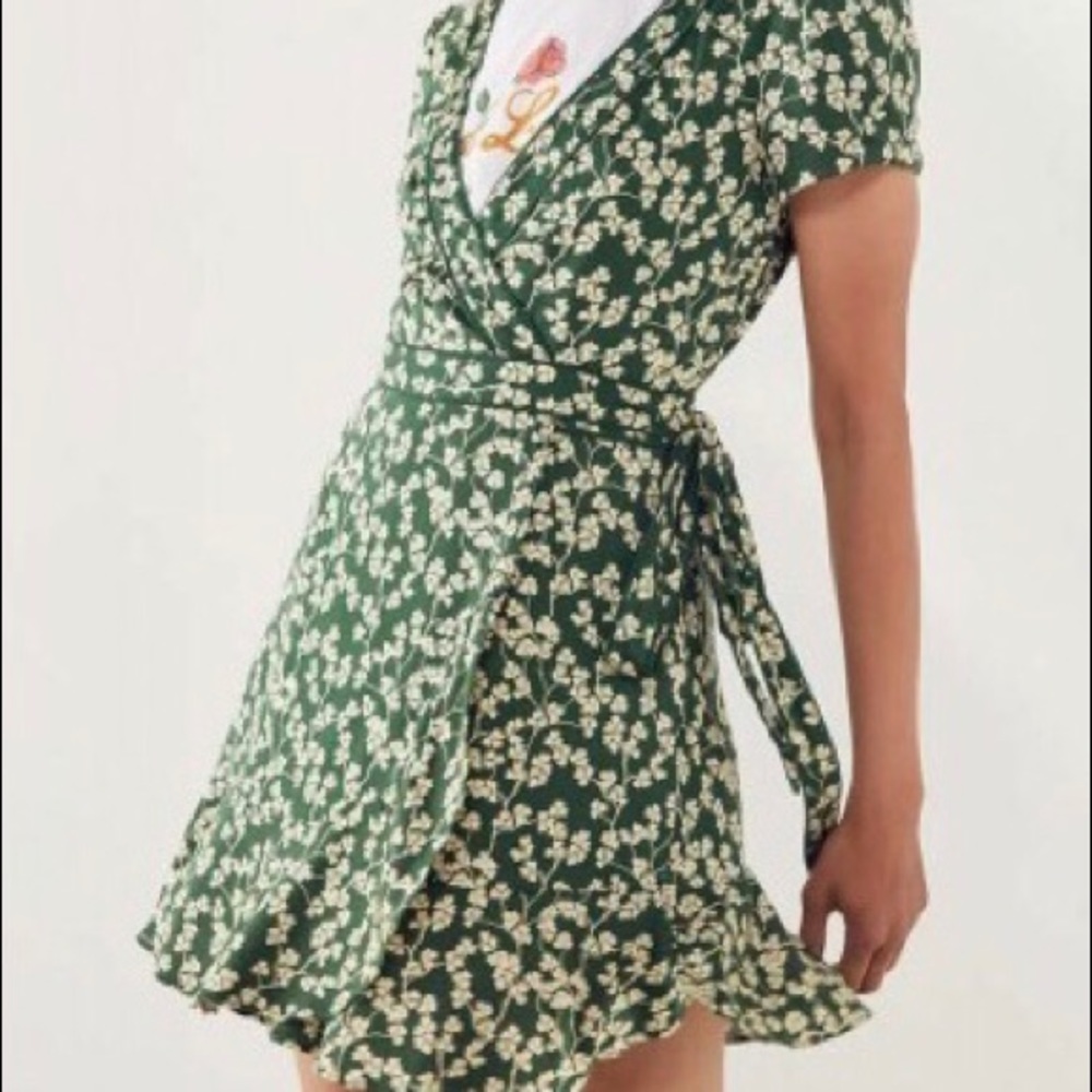 Green, wrap floral dress